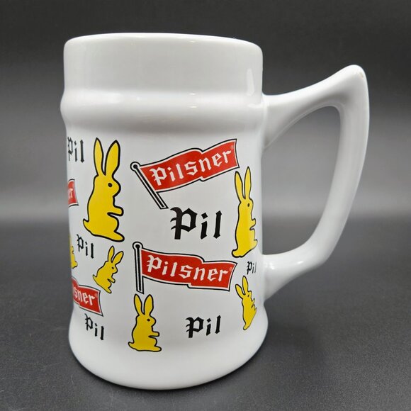Pilsner Beer Stein Bunny White Collector Mug Yellow Rabbit Ceramic Flag Read - Picture 4 of 11